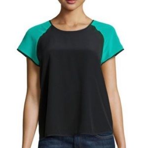 Diane Von Furstenberg 100% Silk Black and Green Women's Top